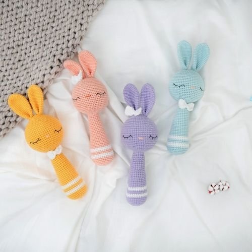 Organik Amigurumi Çeşitli Hayvan Figürlü Çıngırak- Özel Hediye Paketinde